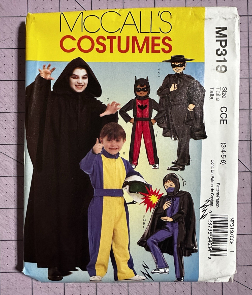 McCall'sHero Costumes.M5952 Capes, Jumpsuits Sz CCE 3-4-5-6/New